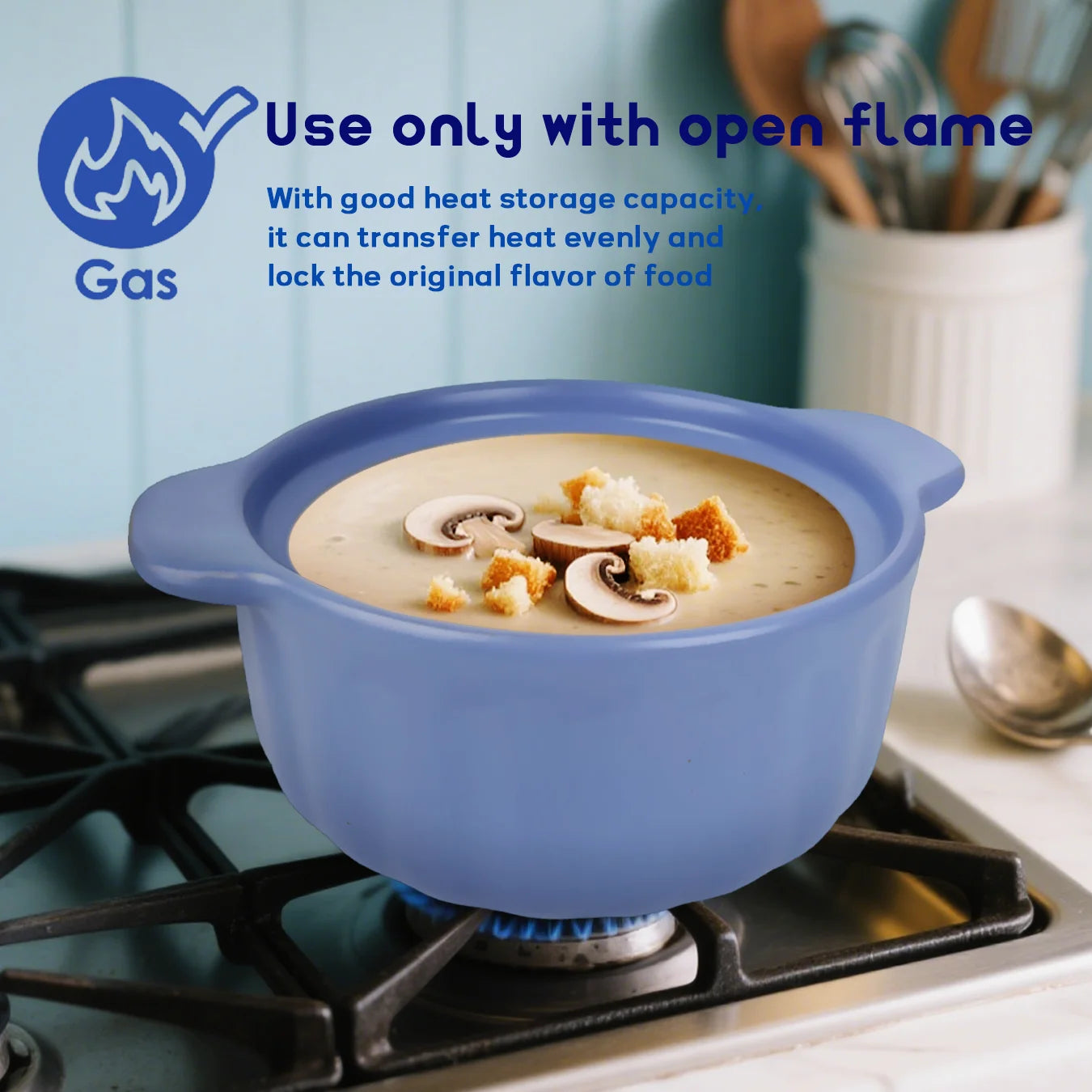 2.8L Stew Pot Casserole Ceramic Saucepan High Temperature Resistant Home Kitchen Cooking Pot Suitable for 3-5 Person Gas Cooker