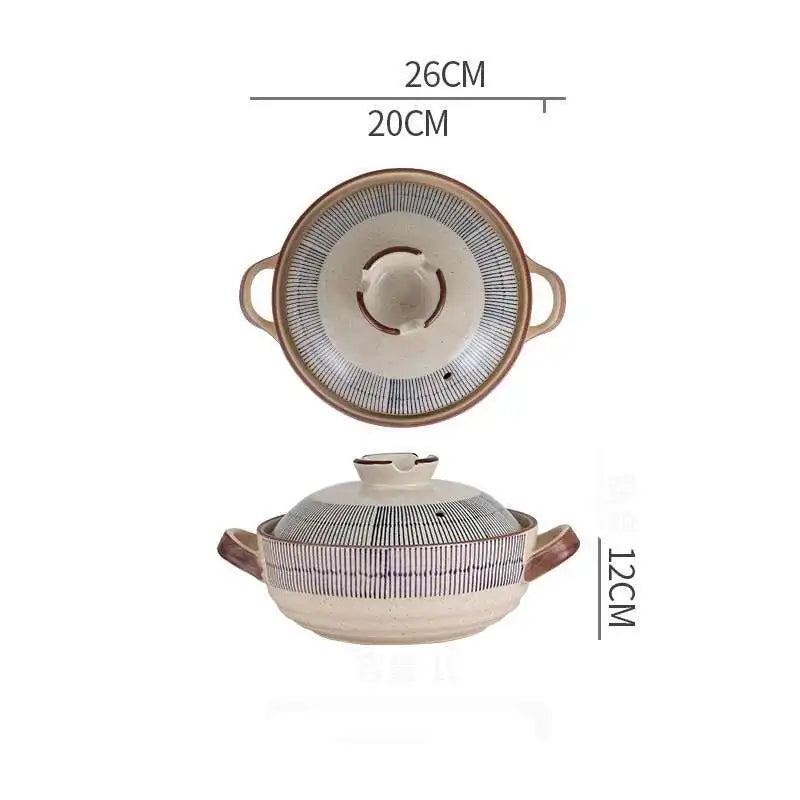 Japanese Retro Cookware Casserole Stew Pan With Cover Ceramic Soup Cooking Boiler Thick Bottom Pots