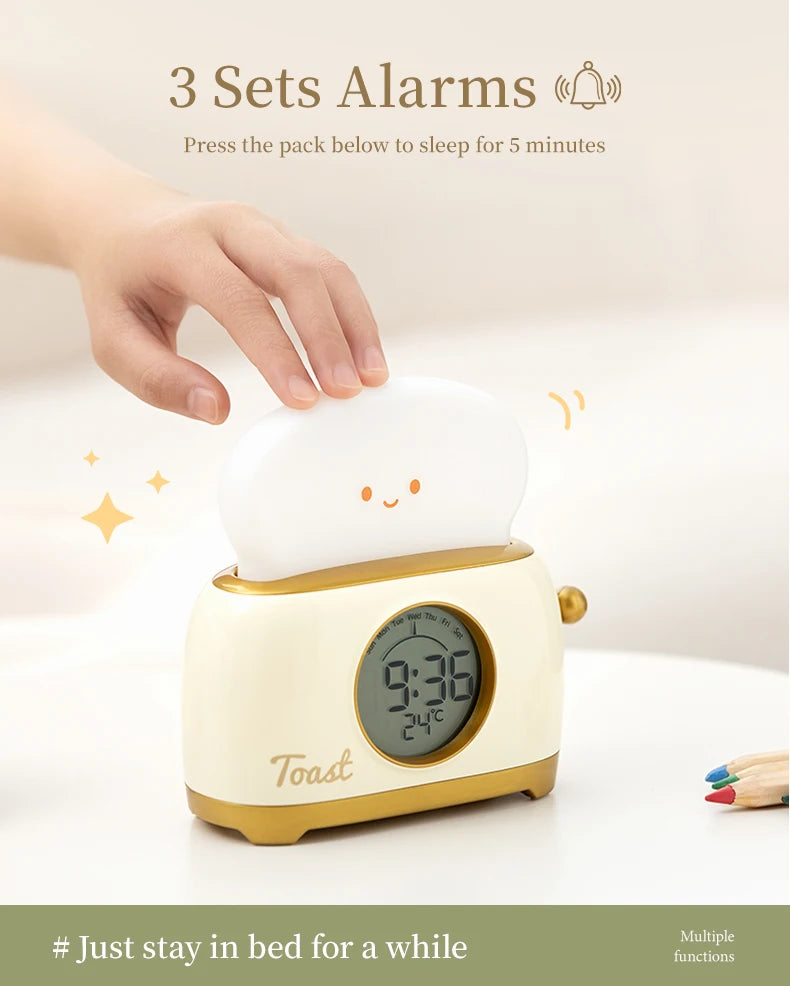 Toaster Night Light Alarm Clock Children Alarm Clock Bedside Luminous Clock Charging Bedroom Night Lamp Decoration Children Gift