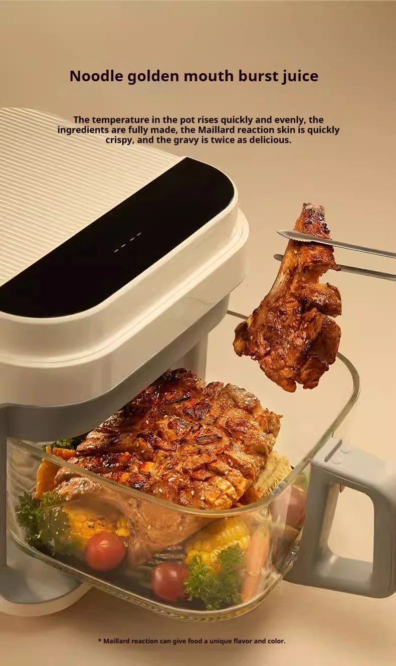 1200W Air Fryer with Transparent Glass Basket - No Flipping, Multifunctional Oven, Cool Touch Handle, 8-in-1 Cooking, Home Use