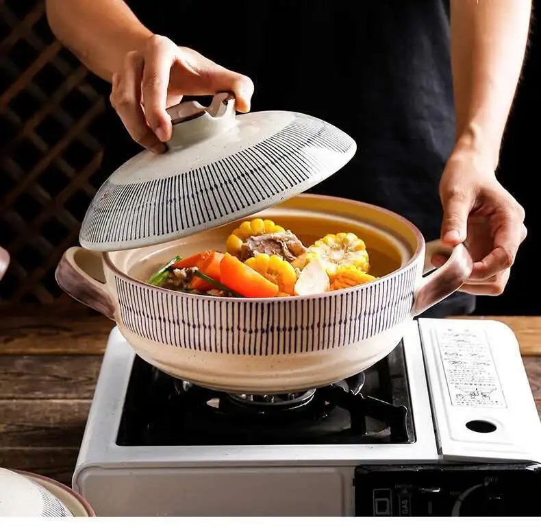 Japanese Retro Cookware Casserole Stew Pan With Cover Ceramic Soup Cooking Boiler Thick Bottom Pots
