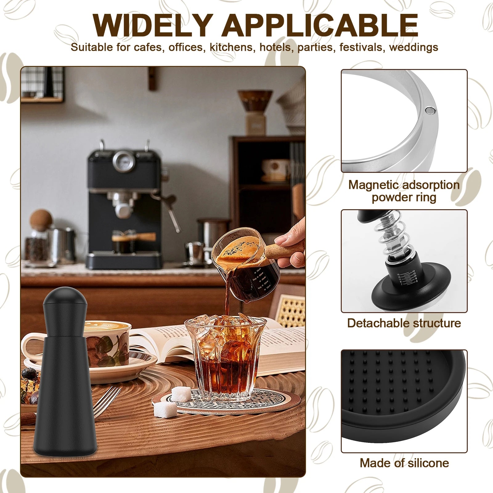 Coffee Machine Accessories Kit with Coffee Tamper Dosing Ring Distribution Needle and Tamper Mat Barista Espresso Making Tools