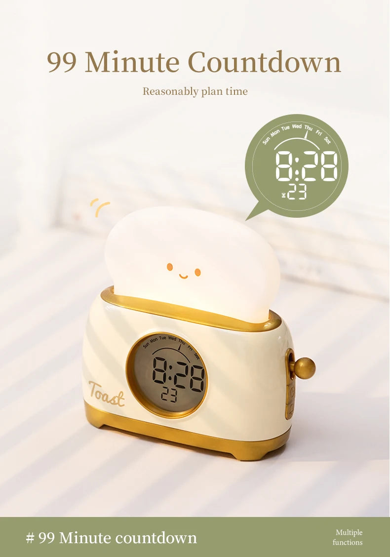 Toaster Night Light Alarm Clock Children Alarm Clock Bedside Luminous Clock Charging Bedroom Night Lamp Decoration Children Gift