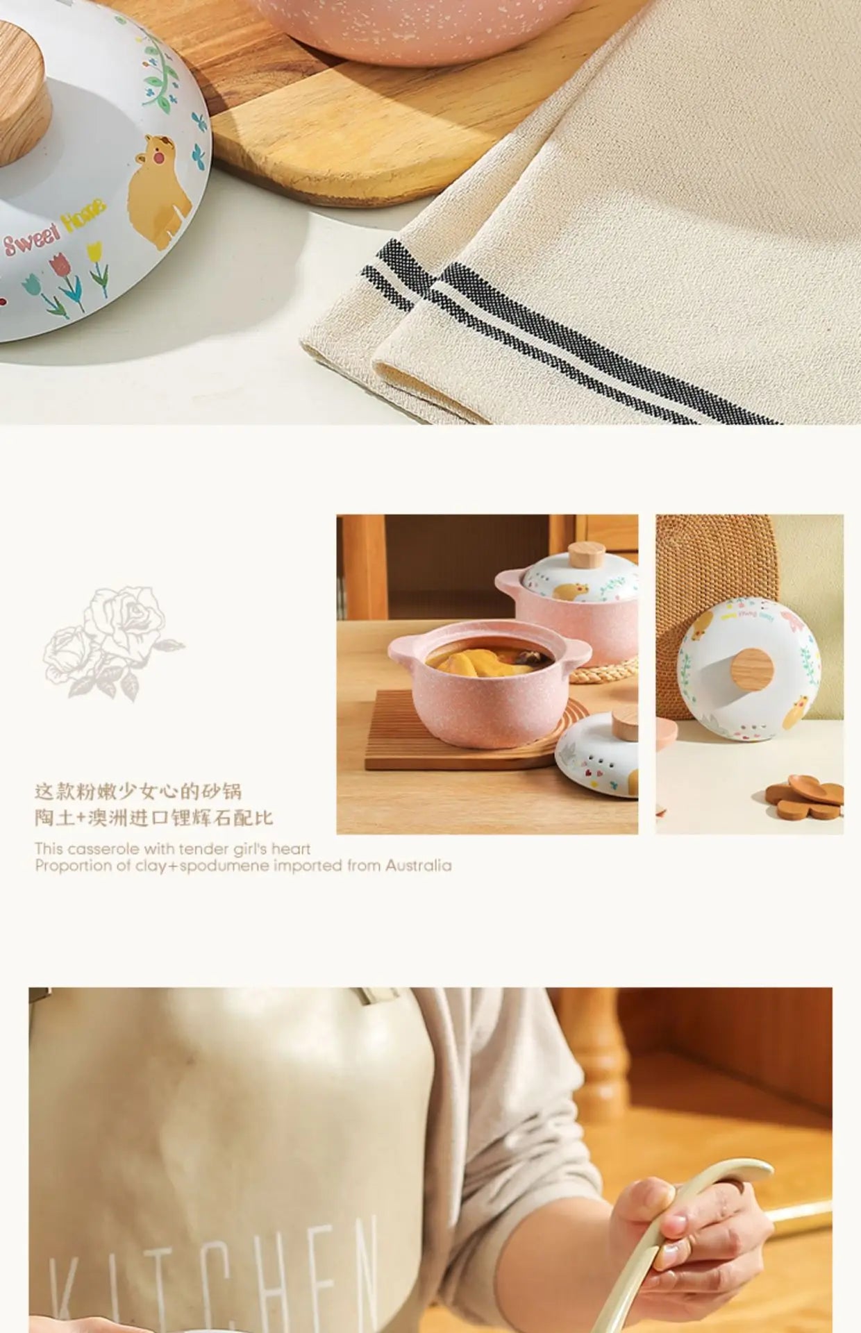 Ceramic Casserole Korean Cartoon Ceramics Soup Pot Cute Pink Saucepan Cookware Utensils Clay Pan Home Kitchen Cooking Supplies