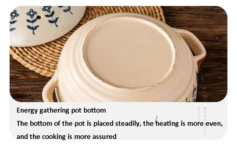 Japanese Ceramic Casserole Stew Pot Household Cooking Gas Retro Flower Pattern Soup Pots High Temperature Resistant Cooking Pot
