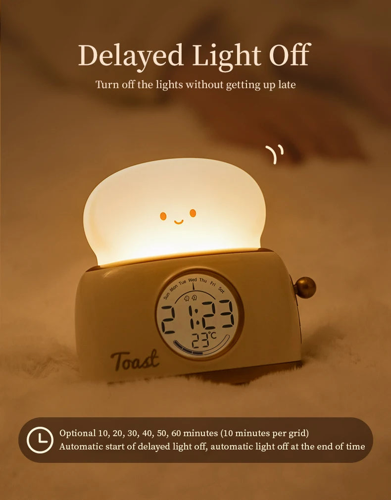 Toaster Night Light Alarm Clock Children Alarm Clock Bedside Luminous Clock Charging Bedroom Night Lamp Decoration Children Gift