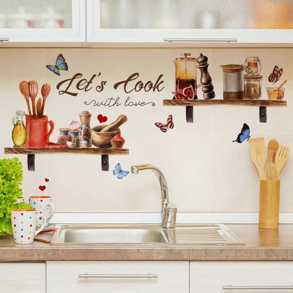 Kitchen Supplies Pattern Wall Sticker For Kitchen Restaurant Background Decoration Mural Art Home Decor Self Adhesive Wallpaper