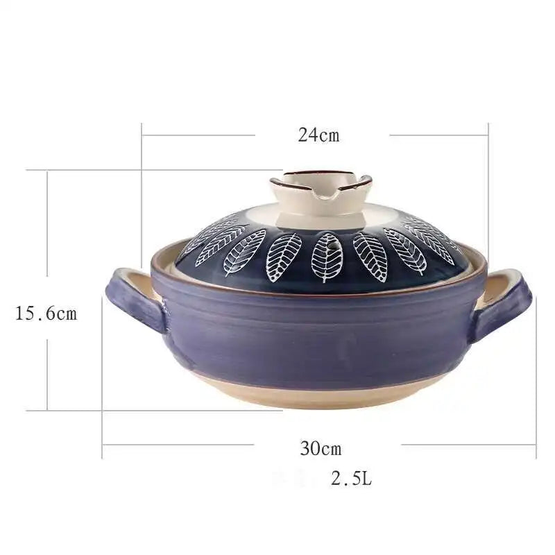 Japanese Ceramic Casserole Stew Pot Household Cooking Gas Retro Flower Pattern Soup Pots High Temperature Resistant Cooking Pot