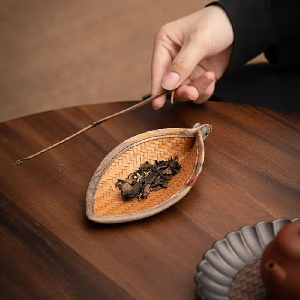 Tea Scoop Coffee Beans Dose Trays Bamboo Woven Cloud Yarn Bean Shovel Scoops Measure Tea Separator Vessel Espresso Kitchen Tools