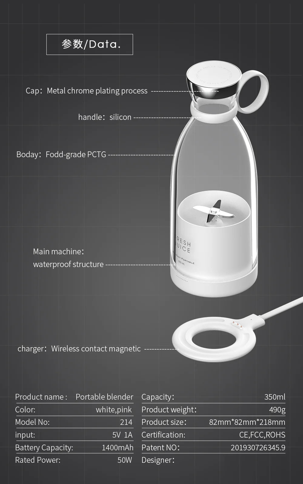 New Mini Portable Blender Electric Juicer Fruit Mixers Fruit Home Smoothies Mixer Multifunctional Juice Maker Machine Blender