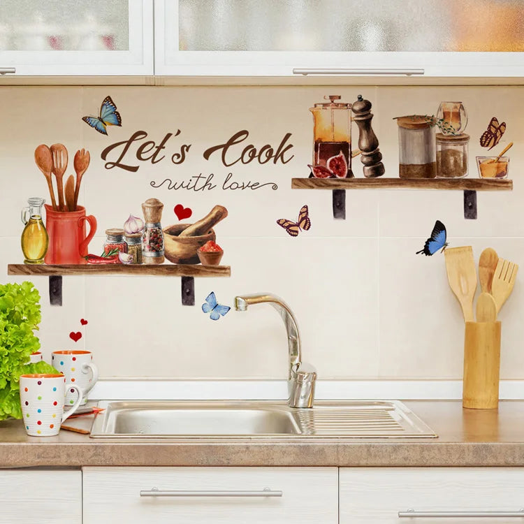 Kitchen Supplies Pattern Wall Sticker For Kitchen Restaurant Background Decoration Mural Art Home Decor Self Adhesive Wallpaper
