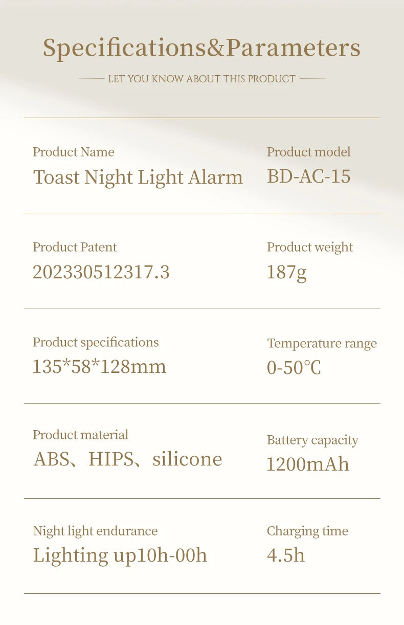 Toaster Night Light Alarm Clock Children Alarm Clock Bedside Luminous Clock Charging Bedroom Night Lamp Decoration Children Gift