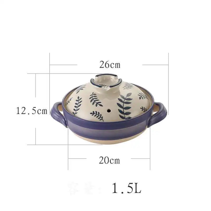 Japanese Ceramic Casserole Stew Pot Household Cooking Gas Retro Flower Pattern Soup Pots High Temperature Resistant Cooking Pot