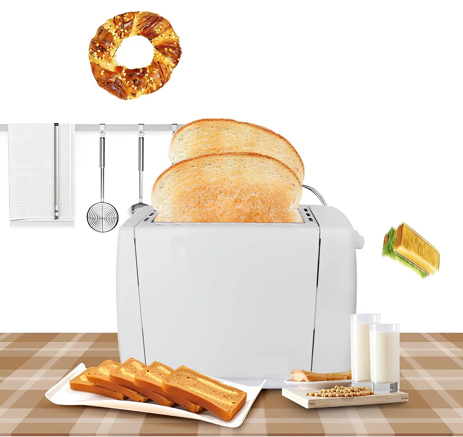 Toaster 1PC Stainless Steel Toaster Oven Double Sided Bake Heated Toast Sandwich Home Automatic Breakfast Machine