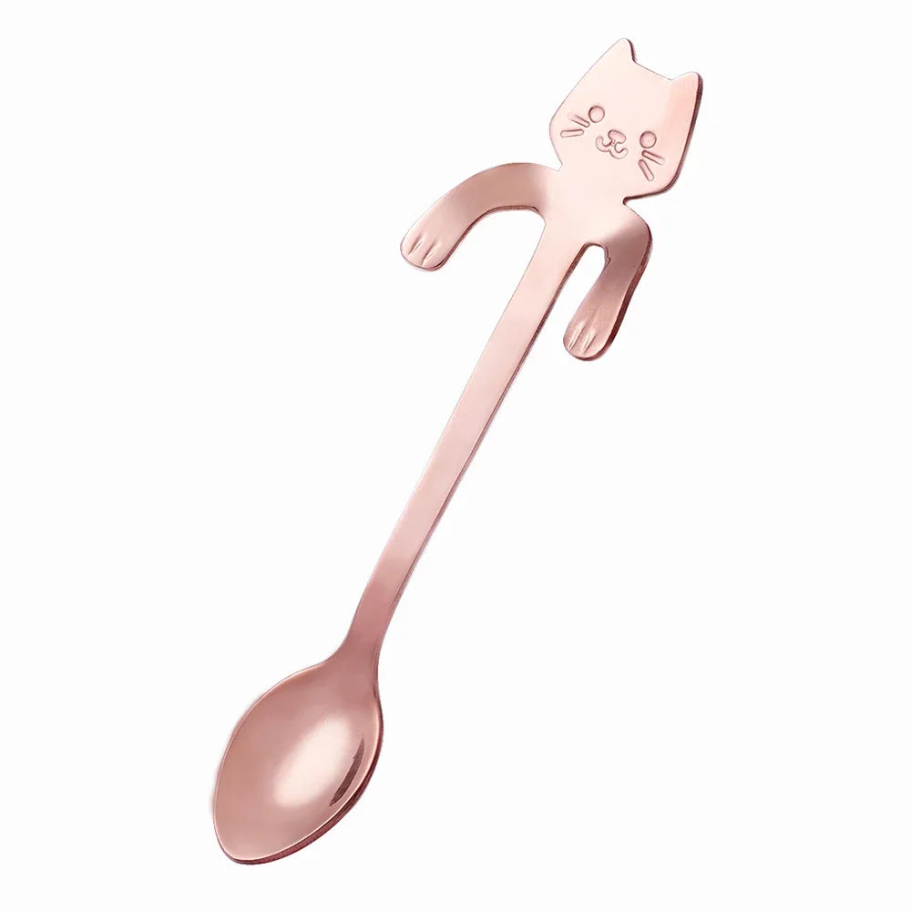 Stainless Steel Coffee Spoon Lovely Cute Cat Shape Teaspoon Dessert Snack Scoop Ice Cream Mini Spoons Tableware Kitchen Tools