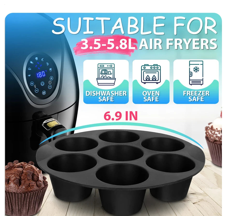 7 Cups Airfryer Silicone Muffin Pan Cupcake Mold for 3.5 to 5.8 L Air Fryer Accessories Non Stick Mini Cake Mould