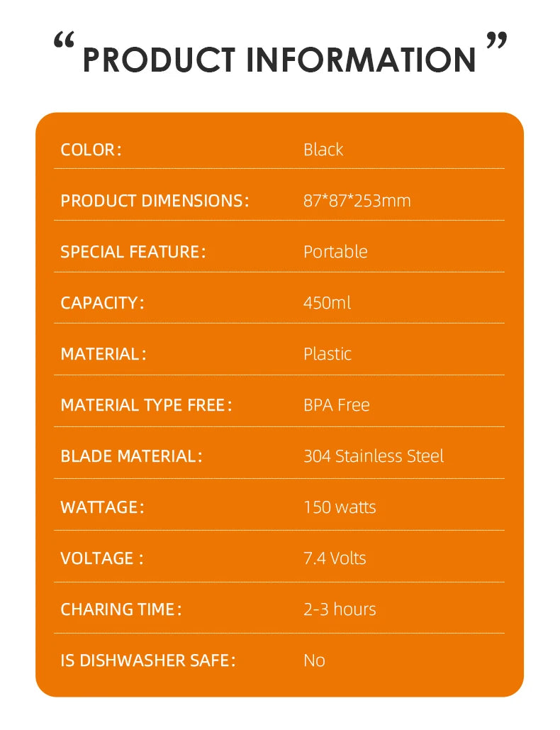 Portable Mixer Fresh Juicer Electric Mini Portable Blender For Smoothie and Shakes Multifunction Juice Maker Machine For Kitchen