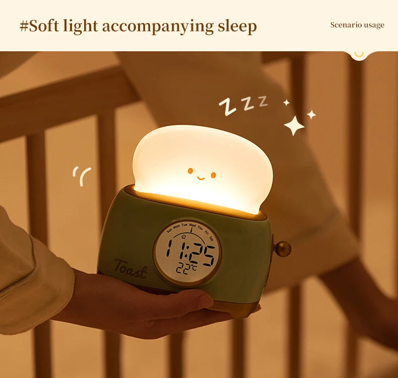Toaster Night Light Alarm Clock Children Alarm Clock Bedside Luminous Clock Charging Bedroom Night Lamp Decoration Children Gift