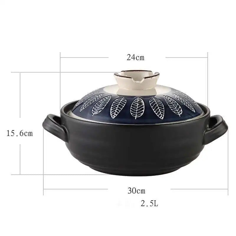 Japanese Ceramic Casserole Stew Pot Household Cooking Gas Retro Flower Pattern Soup Pots High Temperature Resistant Cooking Pot