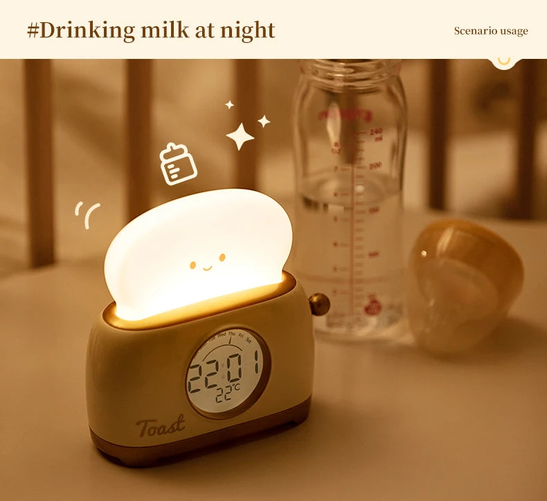 Toaster Night Light Alarm Clock Children Alarm Clock Bedside Luminous Clock Charging Bedroom Night Lamp Decoration Children Gift