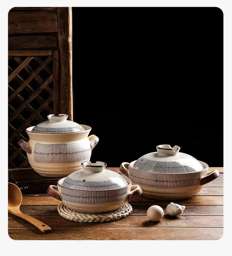 Japanese Retro Cookware Casserole Stew Pan With Cover Ceramic Soup Cooking Boiler Thick Bottom Pots