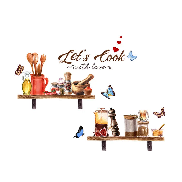 Kitchen Supplies Pattern Wall Sticker For Kitchen Restaurant Background Decoration Mural Art Home Decor Self Adhesive Wallpaper