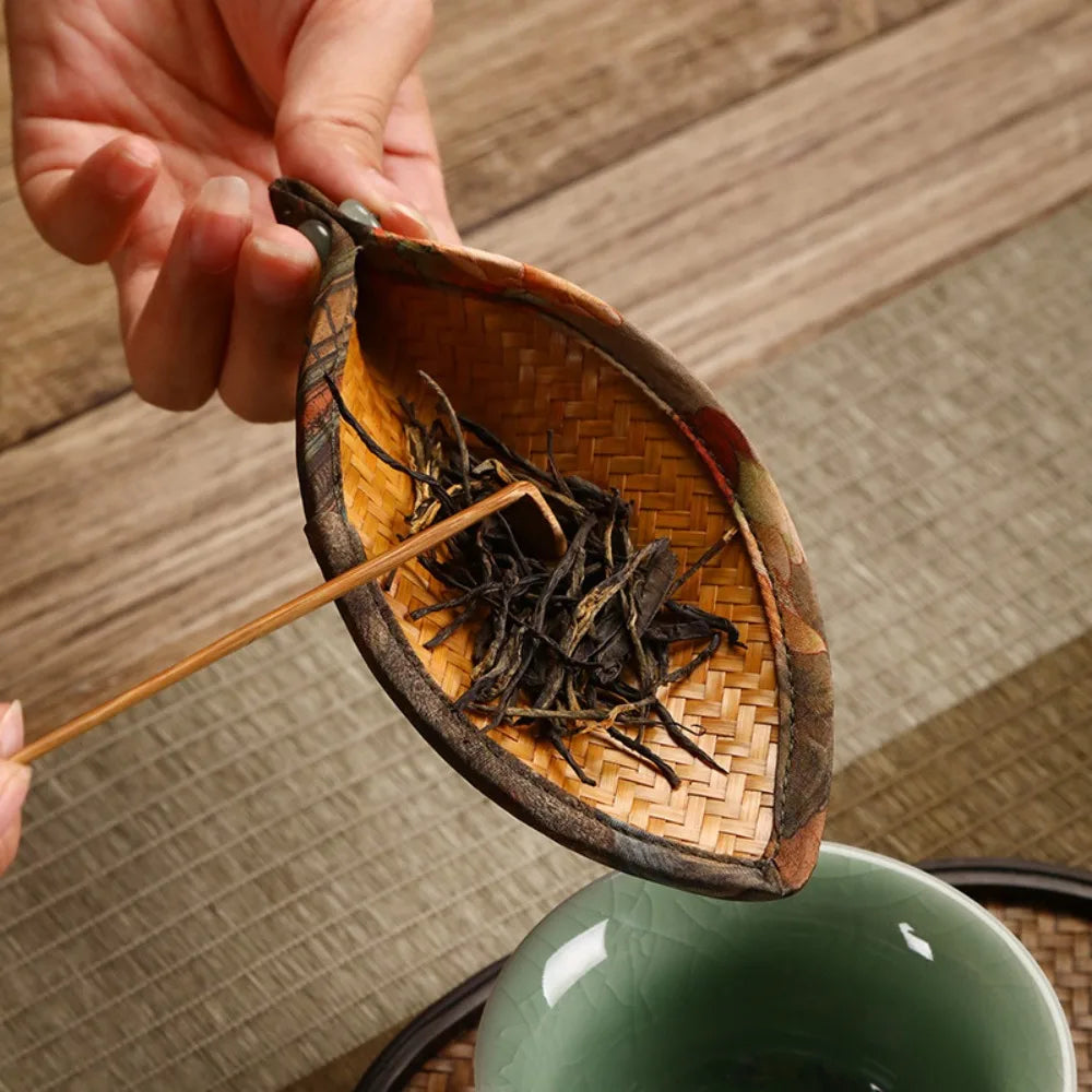Tea Scoop Coffee Beans Dose Trays Bamboo Woven Cloud Yarn Bean Shovel Scoops Measure Tea Separator Vessel Espresso Kitchen Tools