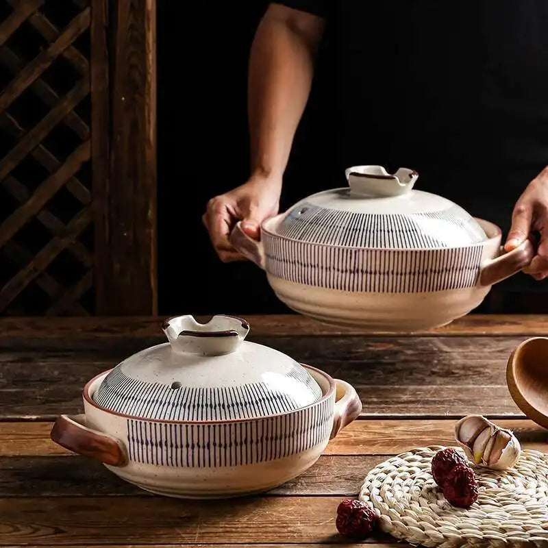 Japanese Retro Cookware Casserole Stew Pan With Cover Ceramic Soup Cooking Boiler Thick Bottom Pots