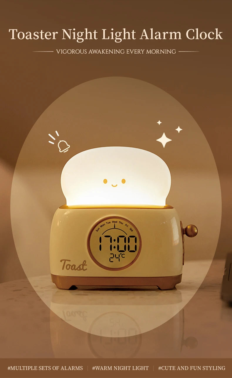 Toaster Night Light Alarm Clock Children Alarm Clock Bedside Luminous Clock Charging Bedroom Night Lamp Decoration Children Gift
