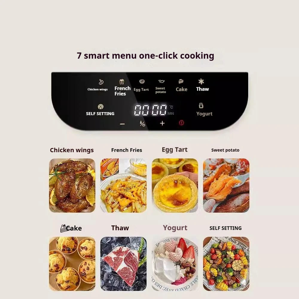 1200W Air Fryer with Transparent Glass Basket - No Flipping, Multifunctional Oven, Cool Touch Handle, 8-in-1 Cooking, Home Use