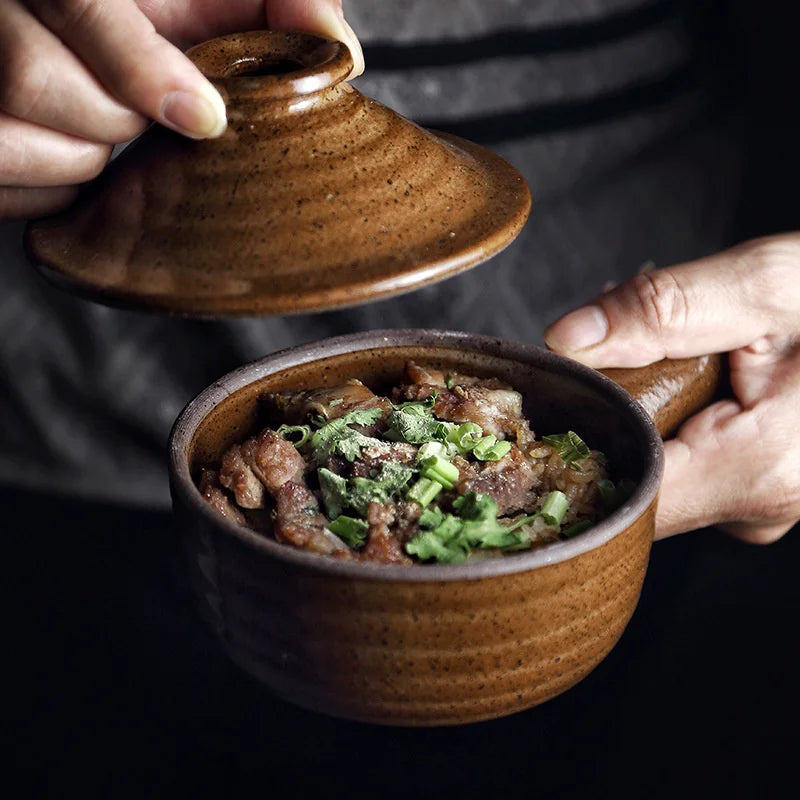 Casserole Hand Stew Bowl With Cover Coarse Pottery Soup Rice Porridge Clay Bowl