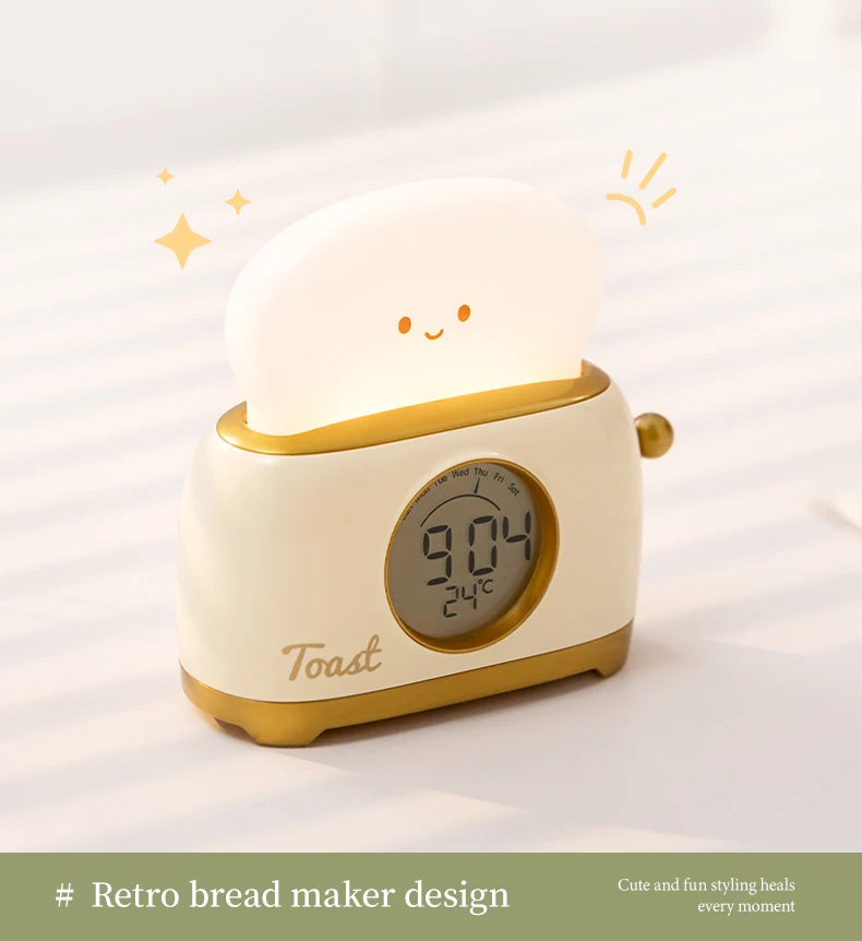 Toaster Night Light Alarm Clock Children Alarm Clock Bedside Luminous Clock Charging Bedroom Night Lamp Decoration Children Gift