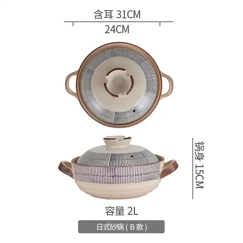 Japanese Retro Cookware Casserole Stew Pan With Cover Ceramic Soup Cooking Boiler Thick Bottom Pots