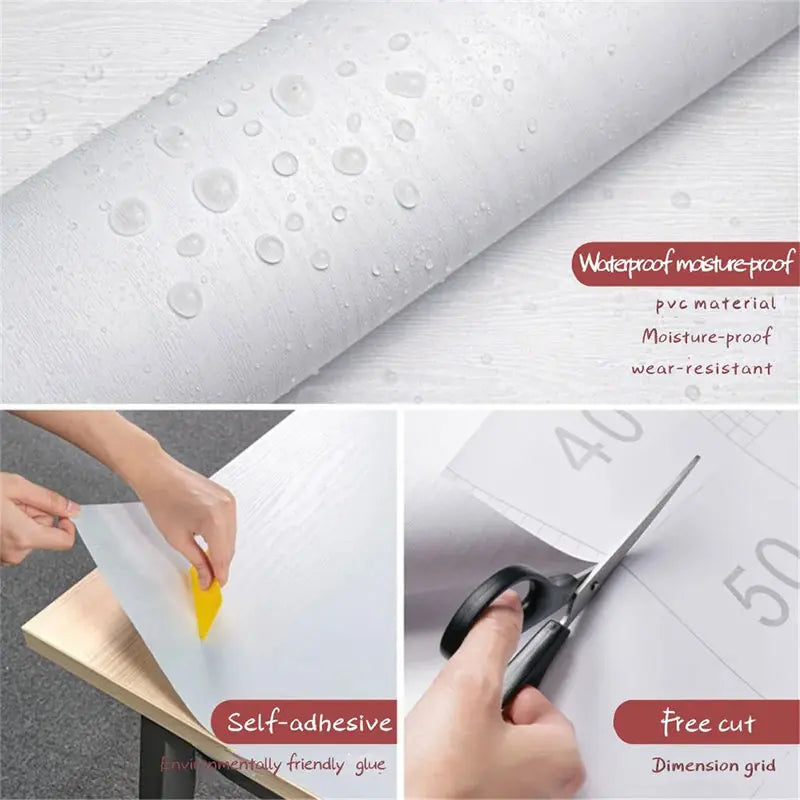 Kitchen Home 40cm Decoration Black and White Wood Grain Self-adhesive Wallpaper Sticker Dining Table PVC Waterproof Wall Sticker