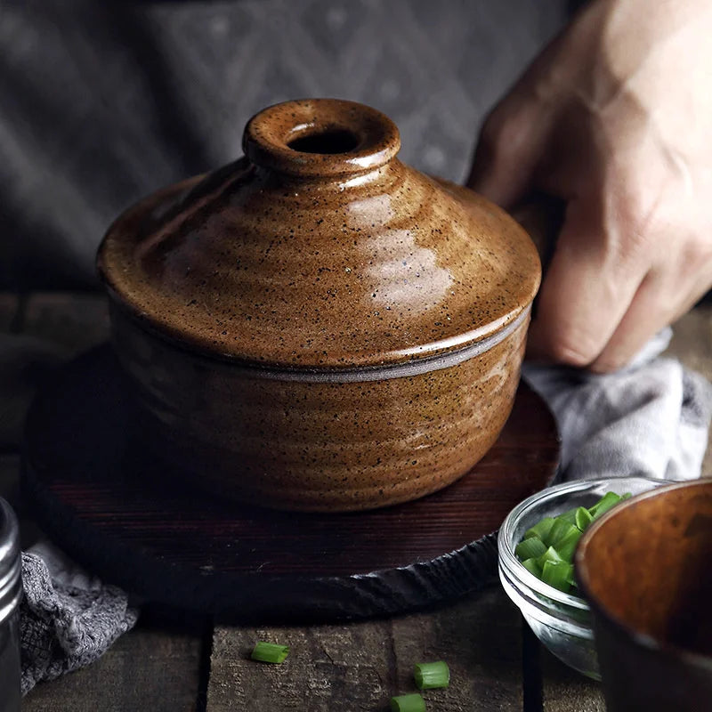 Casserole Hand Stew Bowl With Cover Coarse Pottery Soup Rice Porridge Clay Bowl