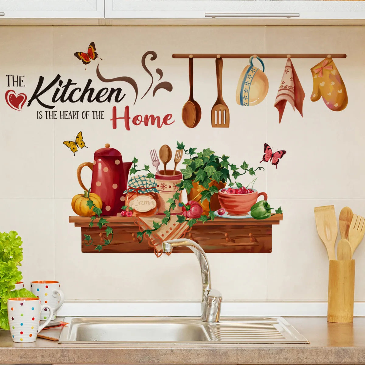 Kitchen Supplies Pattern Wall Sticker For Kitchen Restaurant Background Decoration Mural Art Home Decor Self Adhesive Wallpaper