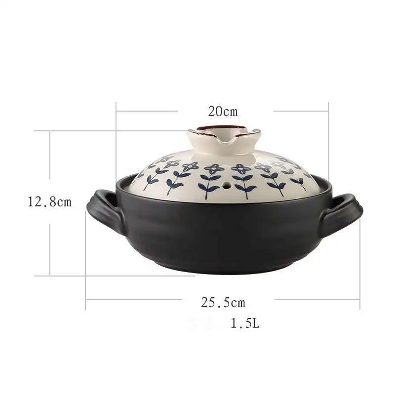 Japanese Ceramic Casserole Stew Pot Household Cooking Gas Retro Flower Pattern Soup Pots High Temperature Resistant Cooking Pot