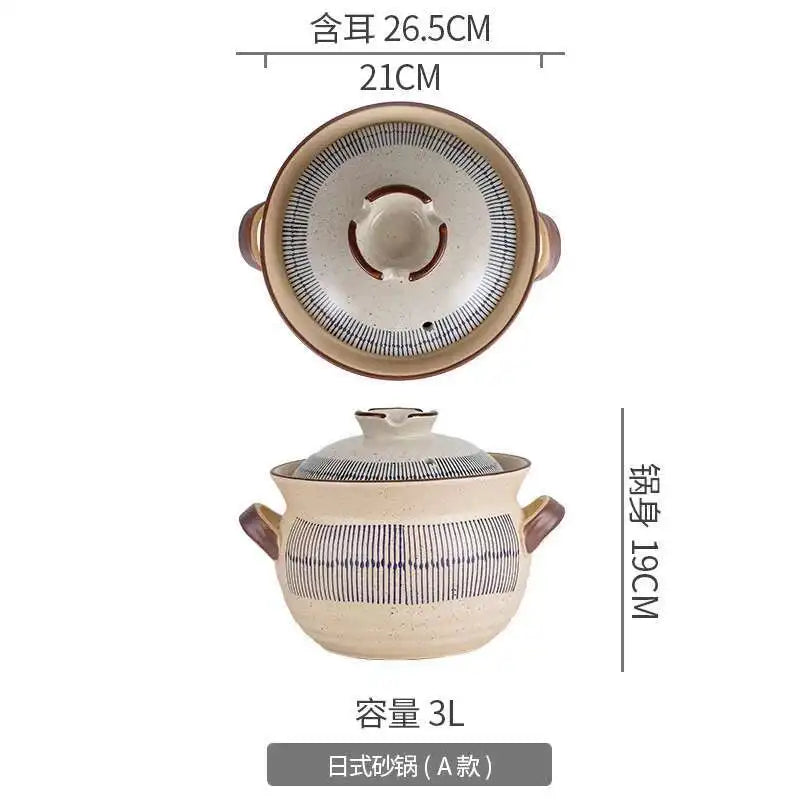 Japanese Retro Cookware Casserole Stew Pan With Cover Ceramic Soup Cooking Boiler Thick Bottom Pots