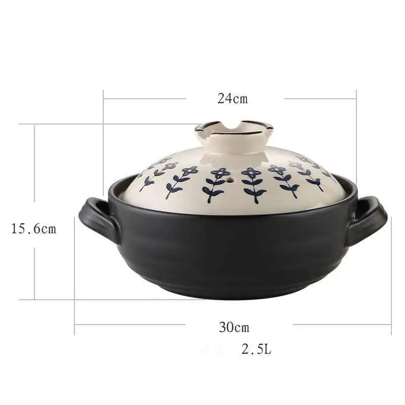 Japanese Ceramic Casserole Stew Pot Household Cooking Gas Retro Flower Pattern Soup Pots High Temperature Resistant Cooking Pot