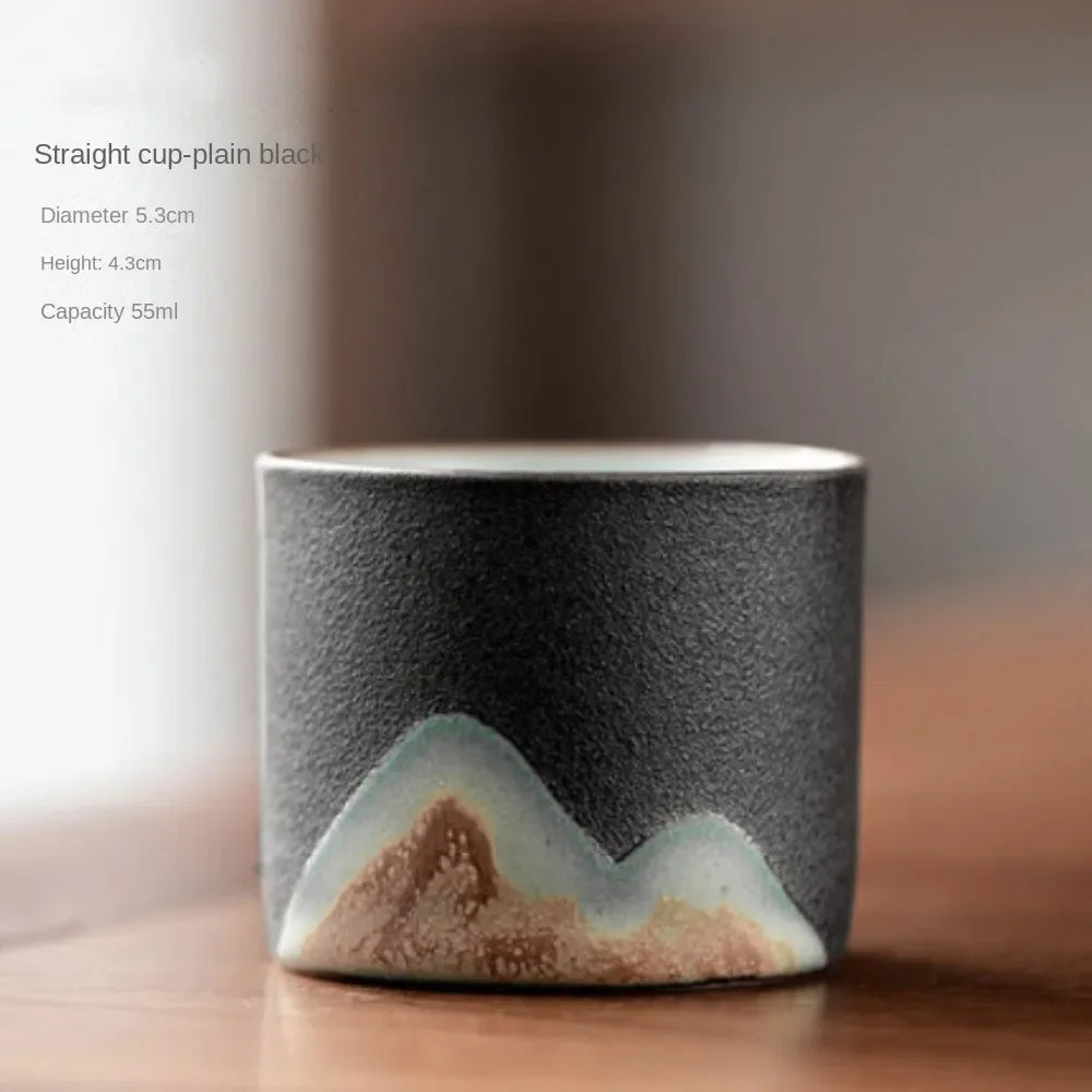80ml Ceramic Retro Coffee Cup Office Water Cup Filter Tea Mug Wooden Handle Coffee Mug Handmade Tea Coffee Cup Birthday Gift