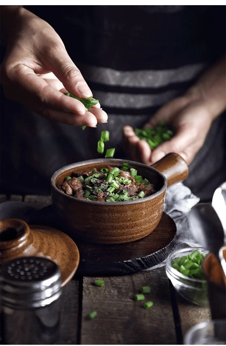 Casserole Hand Stew Bowl With Cover Coarse Pottery Soup Rice Porridge Clay Bowl