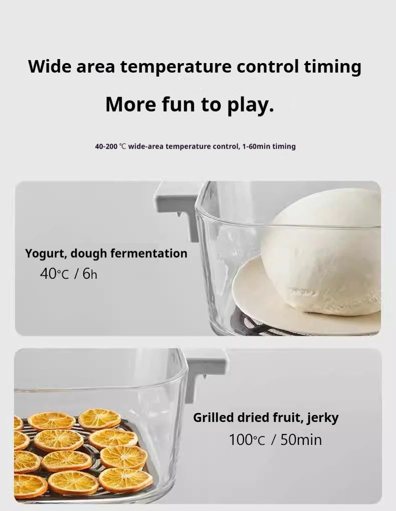 1200W Air Fryer with Transparent Glass Basket - No Flipping, Multifunctional Oven, Cool Touch Handle, 8-in-1 Cooking, Home Use