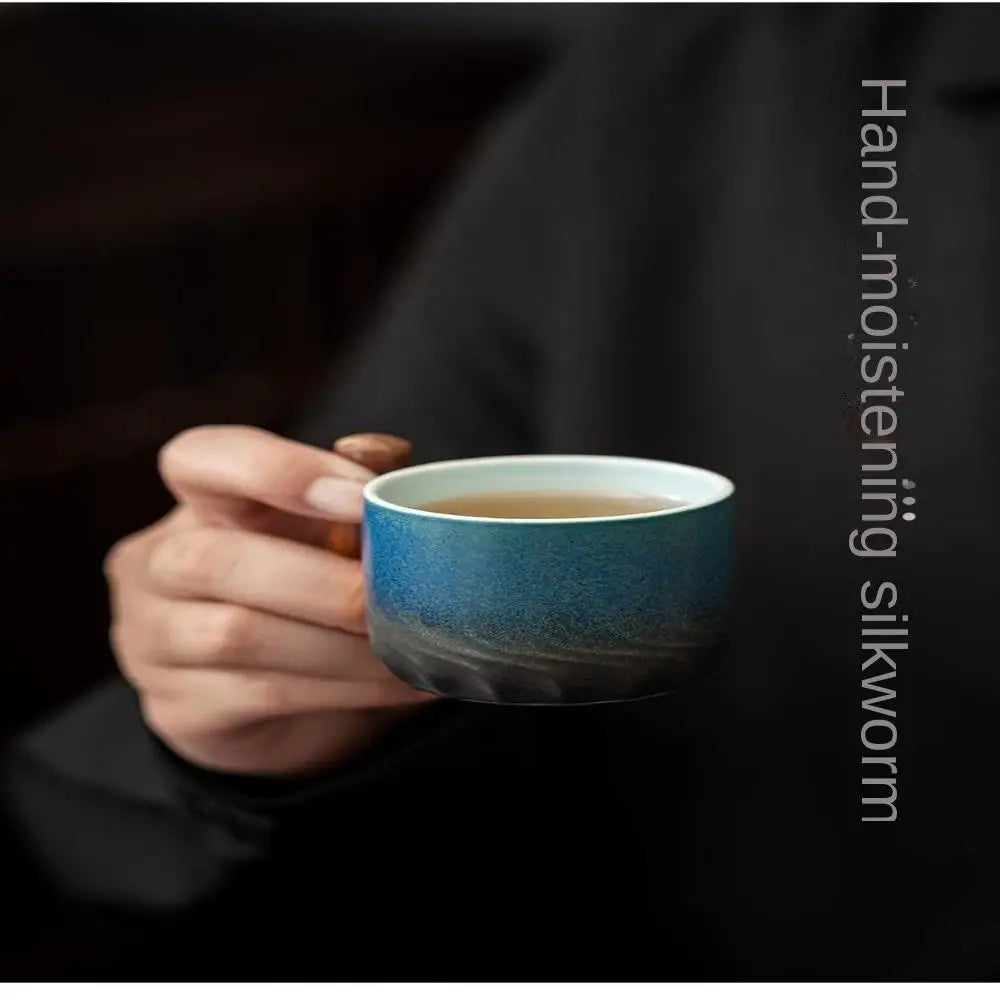 80ml Ceramic Retro Coffee Cup Office Water Cup Filter Tea Mug Wooden Handle Coffee Mug Handmade Tea Coffee Cup Birthday Gift