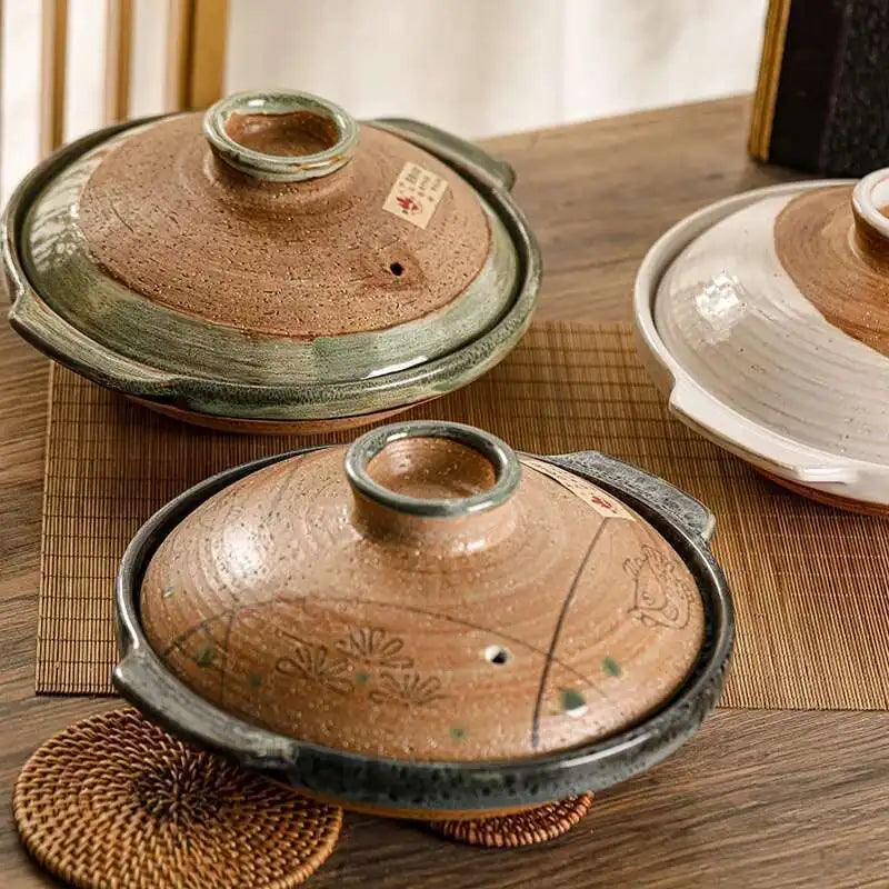 Japanese Retro Clay Casserole Stew Pot Domestic Casserole Shallow Soup Pot Ceramic Rice Cooking Pan For Gas Stove