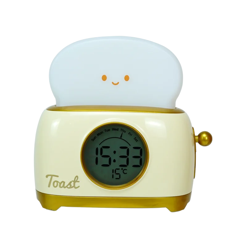 Toaster Night Light Alarm Clock Children Alarm Clock Bedside Luminous Clock Charging Bedroom Night Lamp Decoration Children Gift