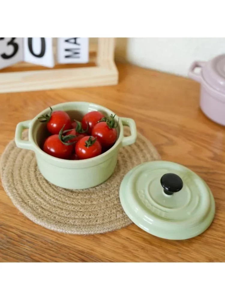 200ML Ceramic Breakfast Bowl Ramekins with Lids Oven Safe Creme Brulee,Mini Casserole Souffle Cover&Handle for French Onion Soup