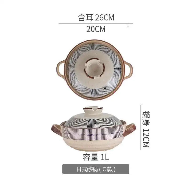 Japanese Retro Cookware Casserole Stew Pan With Cover Ceramic Soup Cooking Boiler Thick Bottom Pots