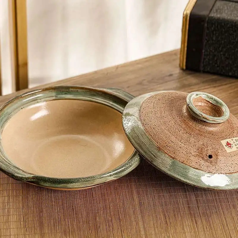 Japanese Retro Clay Casserole Stew Pot Domestic Casserole Shallow Soup Pot Ceramic Rice Cooking Pan For Gas Stove