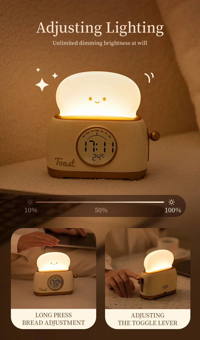 Toaster Night Light Alarm Clock Children Alarm Clock Bedside Luminous Clock Charging Bedroom Night Lamp Decoration Children Gift