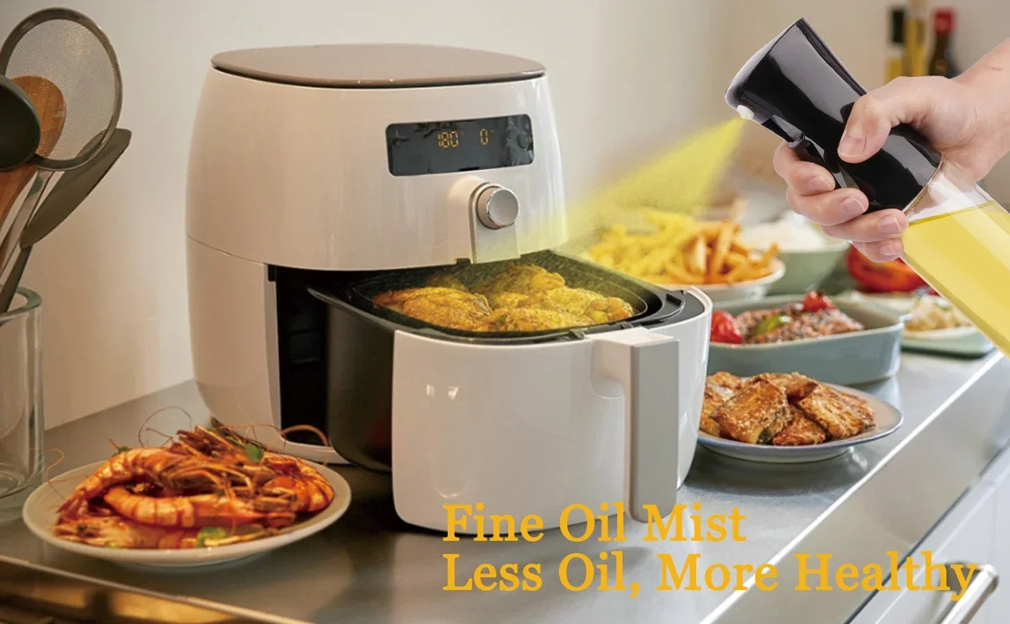 Kitchen Oil Spray Bottle Cooking Olive Oil Sprayer 200/300/500ML Pneumatic Spray Bottle Fitness Barbecue Spray Oil Dispenser